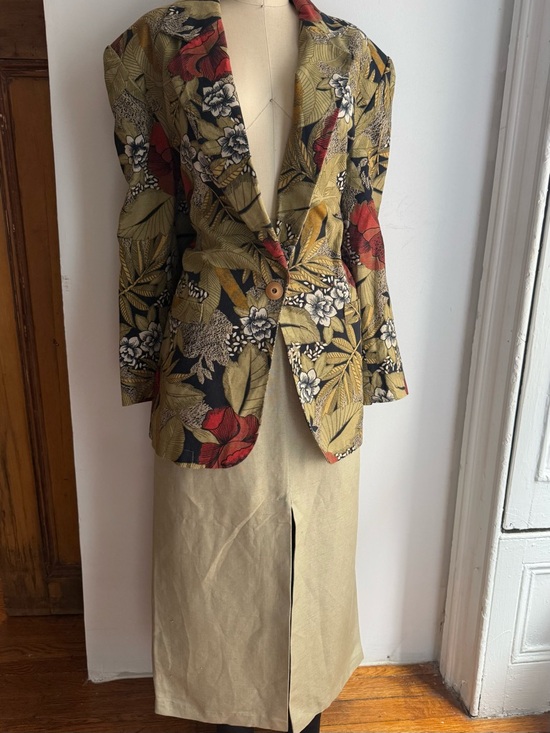 Tropical Safari Floral Linen Cotton Blazer Botanical Print Structured Tailored - Picture 4 of 9